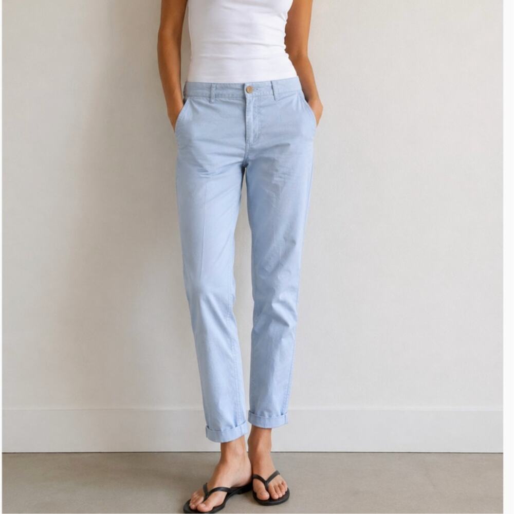 Gap Linen Cotton Slim Straight Pants Light Blue Coastal Prep Nautical Size 6